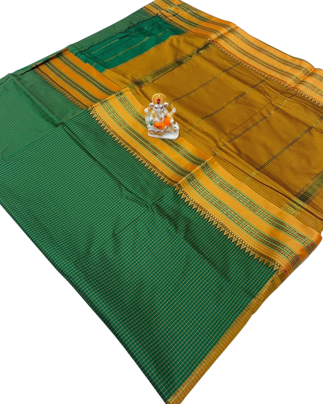 Narayanpet Border Mini Check Soft Catonic Silk Saree