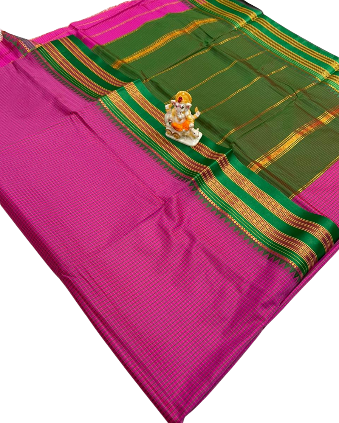 Narayanpet Border Mini Check Soft Catonic Silk Saree