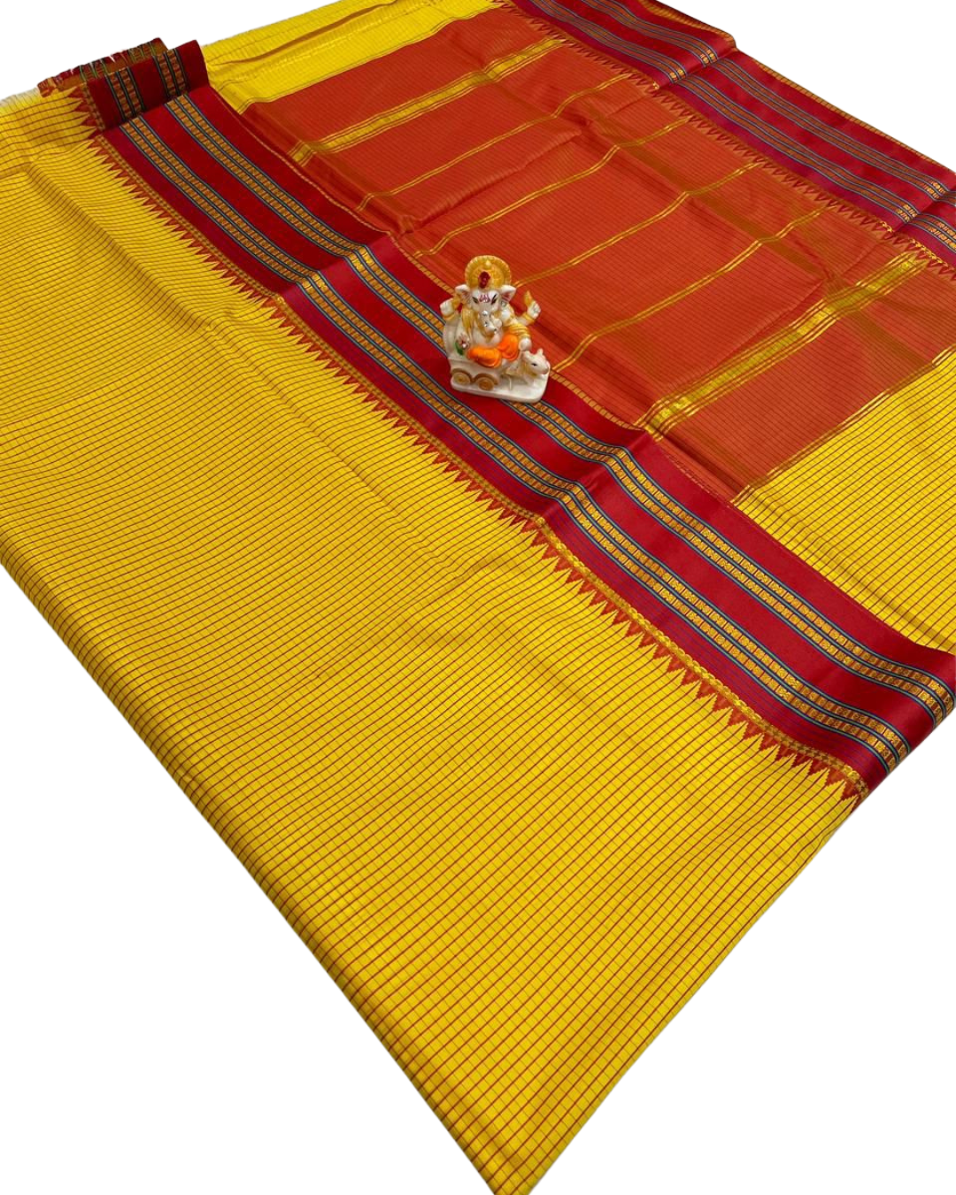 Narayanpet Border Mini Check Soft Catonic Silk Saree
