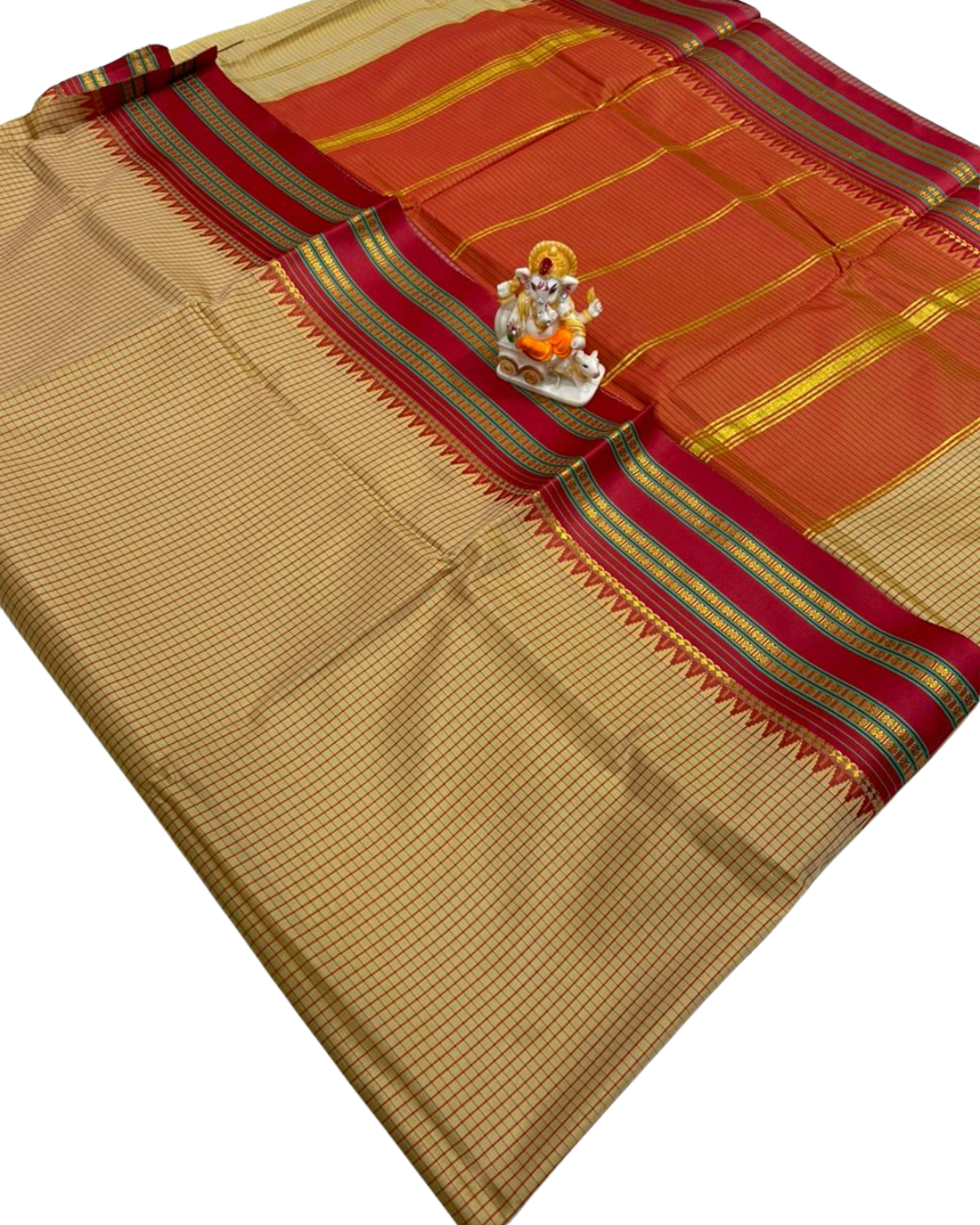 Narayanpet Border Mini Check Soft Catonic Silk Saree