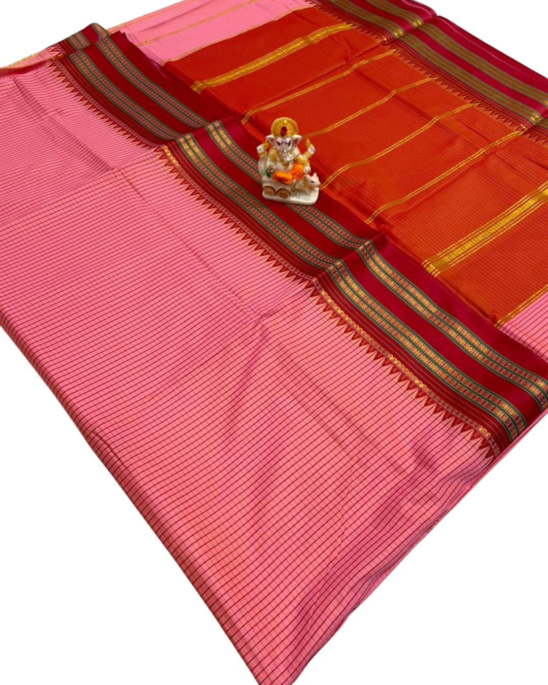 Narayanpet Border Mini Check Soft Catonic Silk Saree