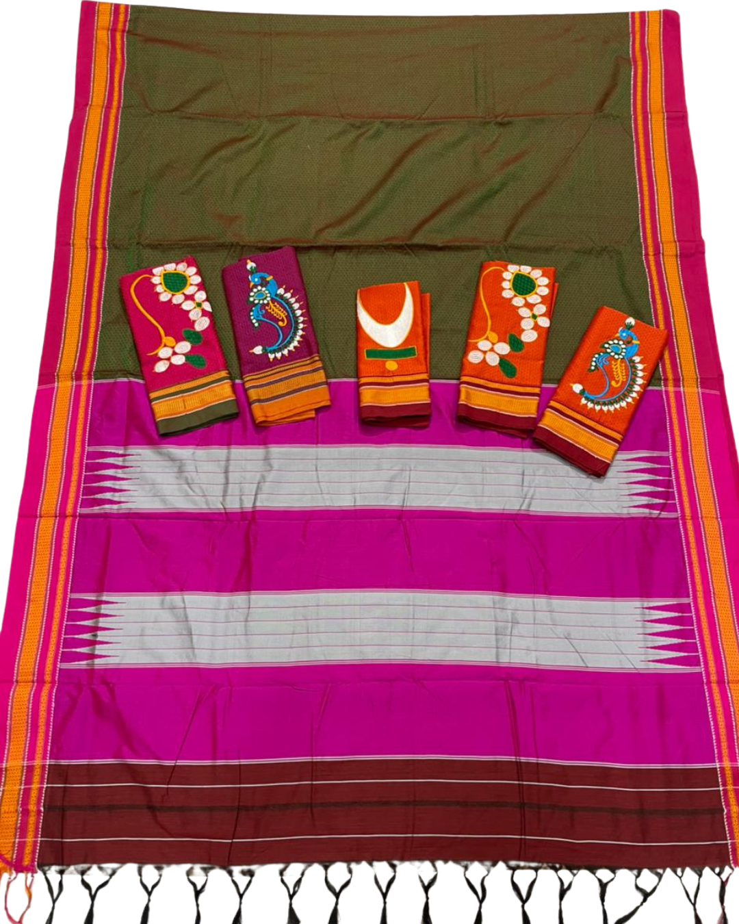 Green and Magenta Resham Blend Maharashtrian Khun Saree