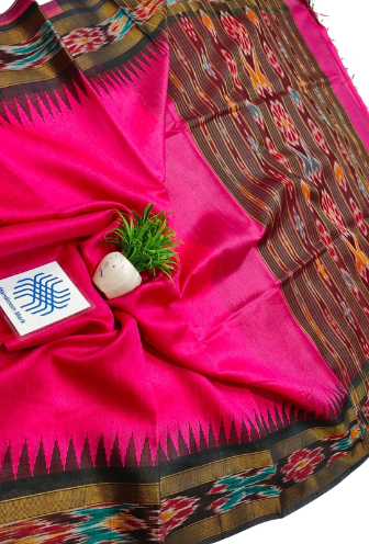 Semi Raw Silk Ikkat Saree with Contrast Temple Border