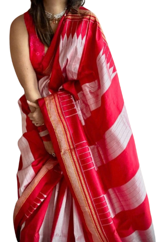 Karnataka Pure Silk Handloom Ilkal Saree with Chikki Paras Border &amp; Tope Pallu