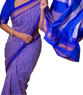 Karnataka Ilkal Small Checks Saree with Chikki Paras Border & Semi-Silk Pallu