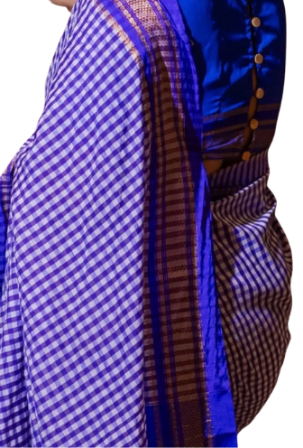 Karnataka Ilkal Small Checks Saree with Chikki Paras Border & Semi-Silk Pallu