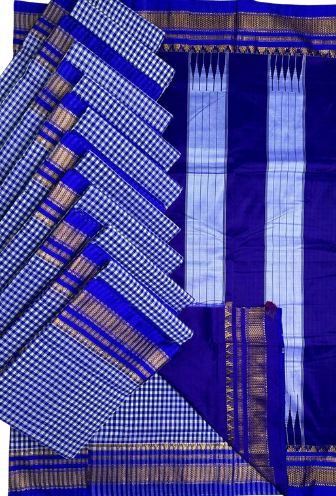 Karnataka Ilkal Small Checks Saree with Chikki Paras Border & Semi-Silk Pallu