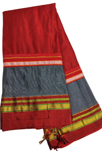 Exclusive Karnataka Ilkal Half & Half Saree in Mercerised Cotton with Thoda Paras Border & Tope Pallu