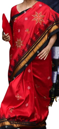 Karnataka Ilkal Pure Silk Saree with Kasuti Work, Chikki Paras Border &amp; Tope Pallu