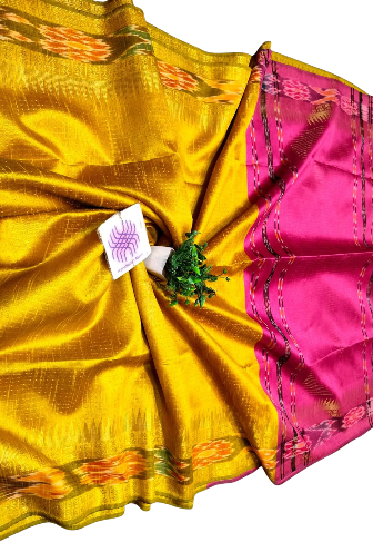 Chhattisgarh Handwoven Semi Raw Silk Saree with Khadi Zari Temple Ikat Design