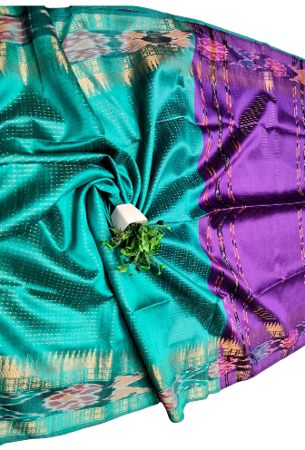 Chhattisgarh Handwoven Semi Raw Silk Saree with Khadi Zari Temple Ikat Design