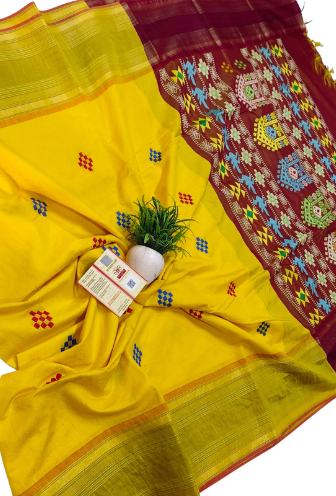 Pure Raw Silk Dolabedi Handloom Saree with All-Over Booti