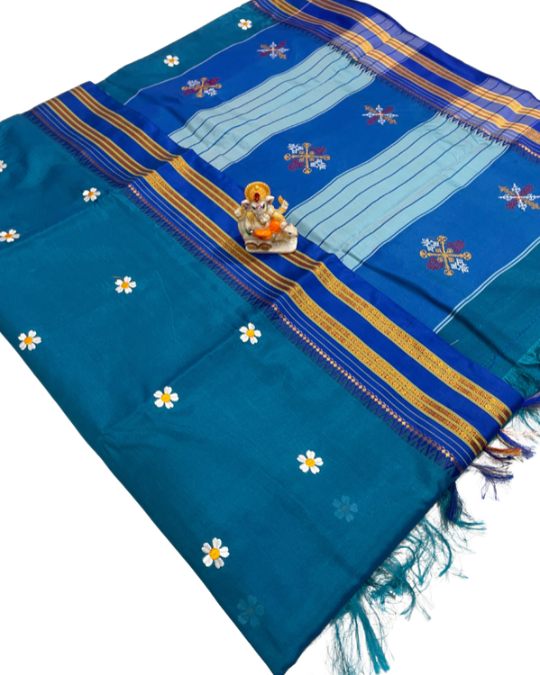 Sadafuli Work Rich Narayanpeth Border Cotton Silk Saree