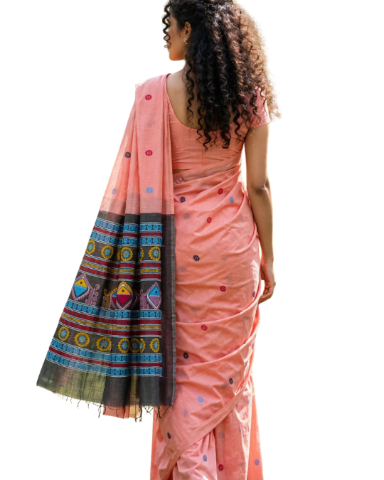 Pure Raw Silk Dolabedi Handloom Saree with All-Over Booti – Chhattisgarh