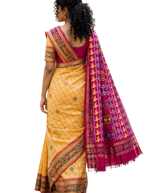 Pure Raw Silk Dolabedi Handloom Saree with All-Over Booti – Chhattisgarh