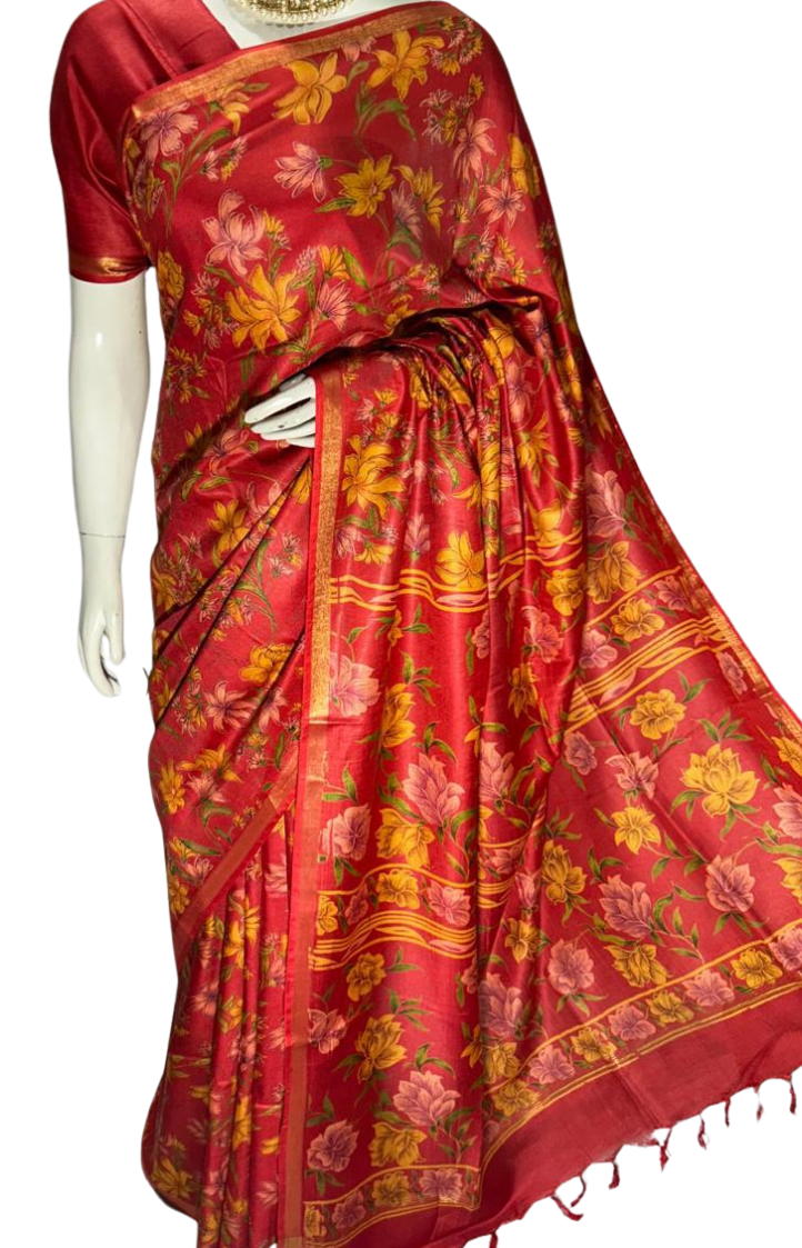 Bhagalpuri Katan Silk Saree | Rich Multicolour Bagru Print