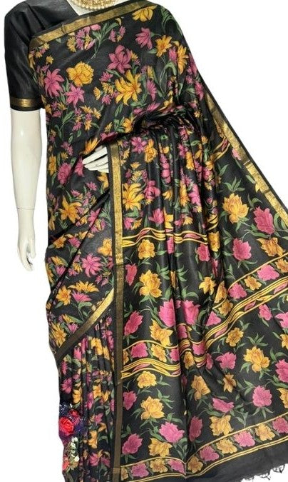 Bhagalpuri Katan Silk Saree | Rich Multicolour Bagru Print