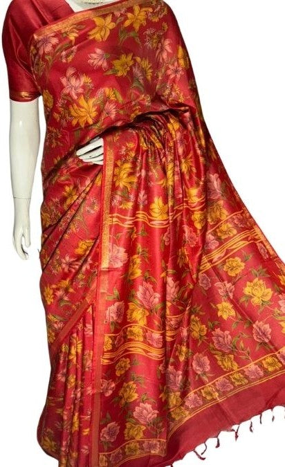 Bhagalpuri Katan Silk Saree | Rich Multicolour Bagru Print