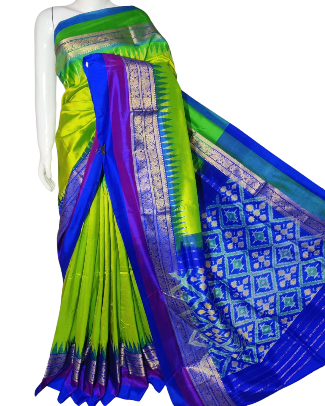 Pure Ikat Silk Saree with Kanchi Border | Handwoven Elegance from Telangana