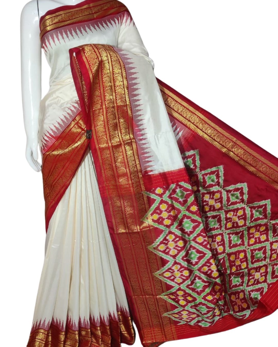 Pure Ikat Silk Saree with Kanchi Border | Handwoven Elegance from Telangana