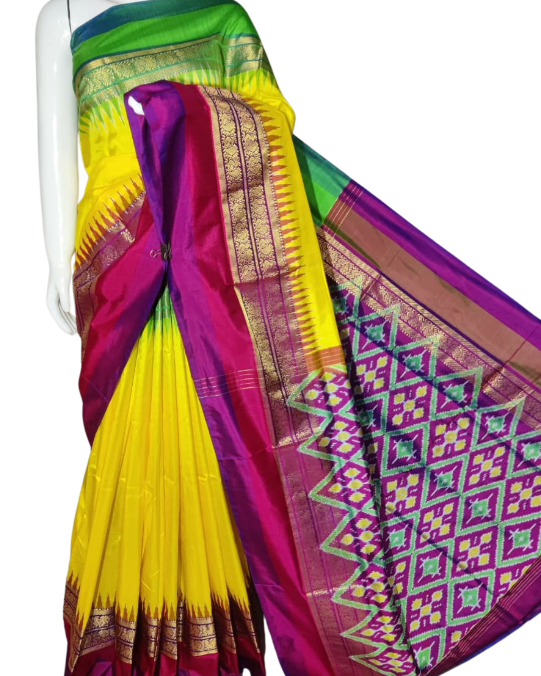 Pure Ikat Silk Saree with Kanchi Border | Handwoven Elegance from Telangana