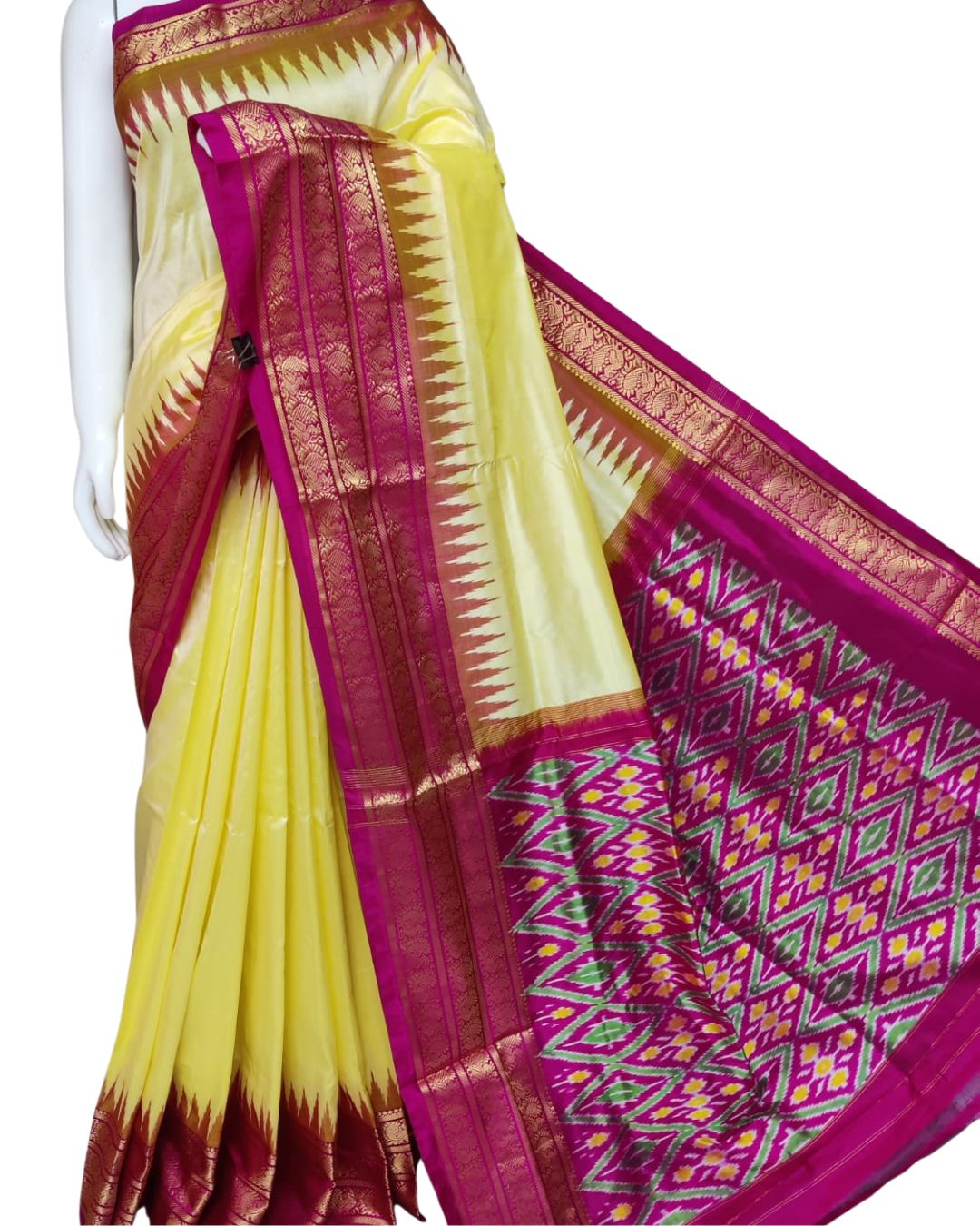 Pure Ikat Silk Saree with Kanchi Border | Handwoven Elegance from Telangana