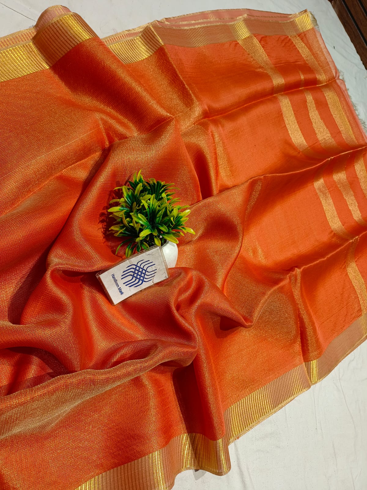 Stylish Plain Flora Tissue Tussar Saree