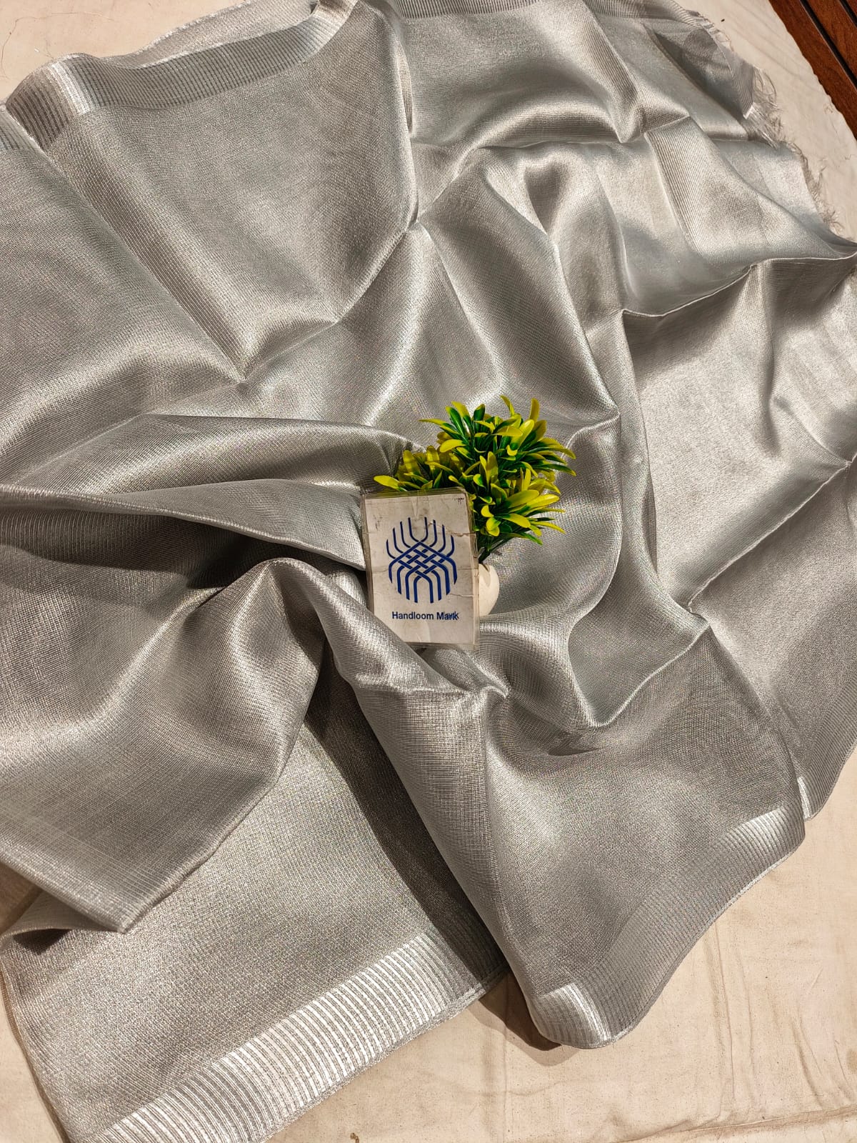 Stylish Plain Flora Tissue Tussar Saree