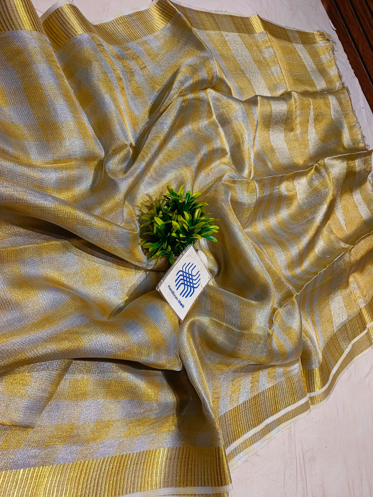 Stylish Plain Flora Tissue Tussar Saree