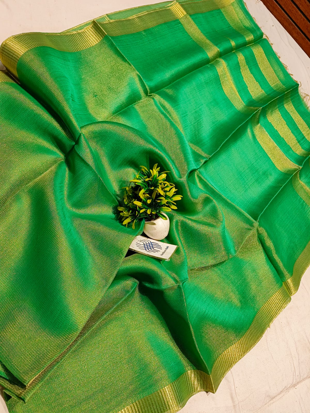 Stylish Plain Flora Tissue Tussar Saree