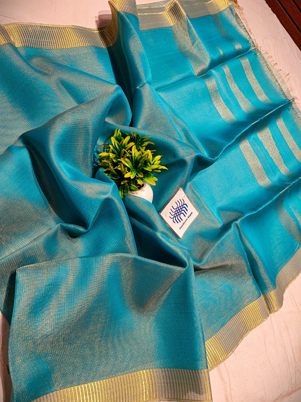 Stylish Plain Flora Tissue Tussar Saree