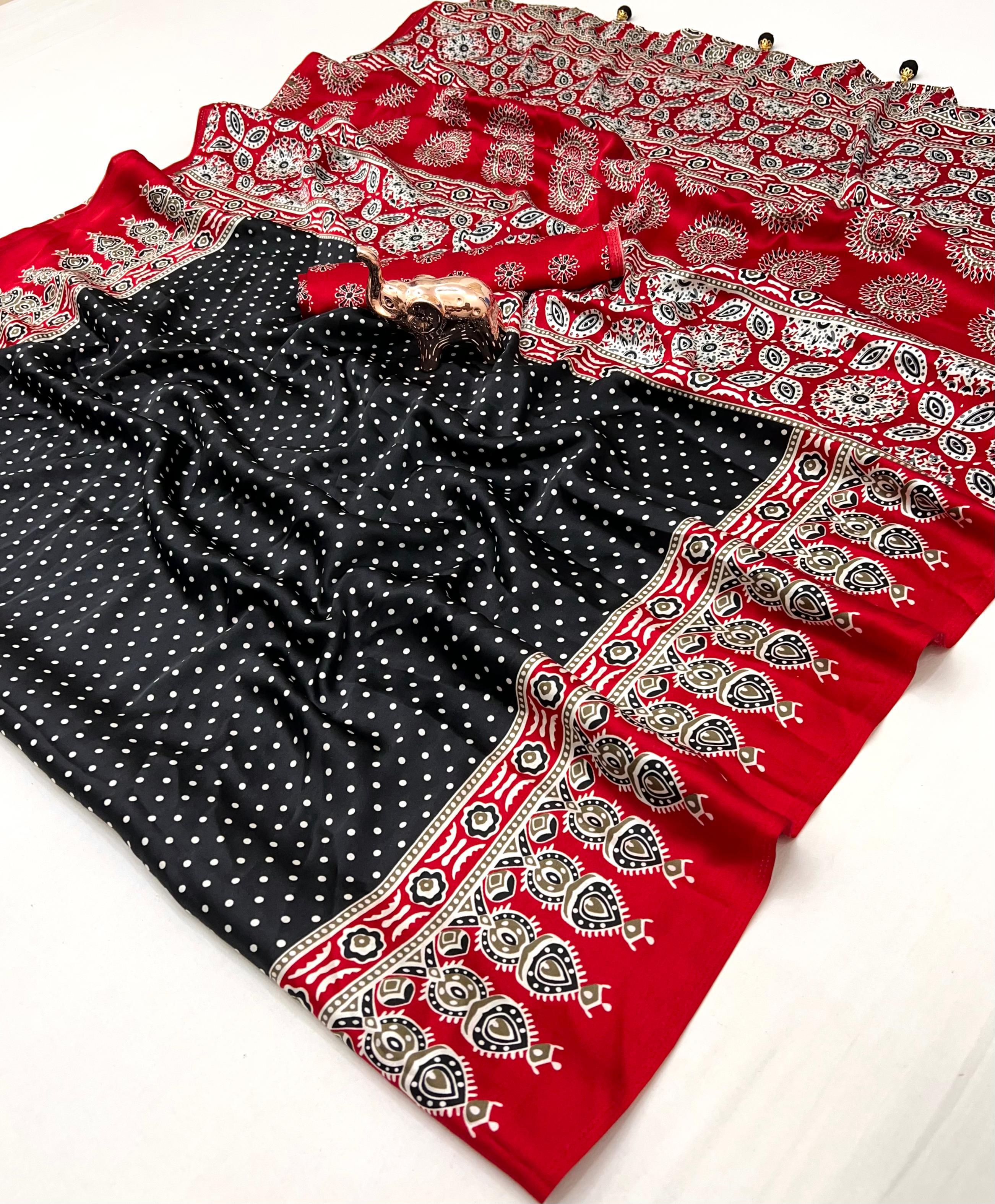 Ajrakh Modal Silk Premium Designer Saree With Blouse Piece