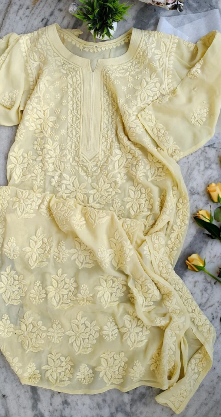 Pure Viscose Tone-to-Tone Handcrafted Chikan Kurta