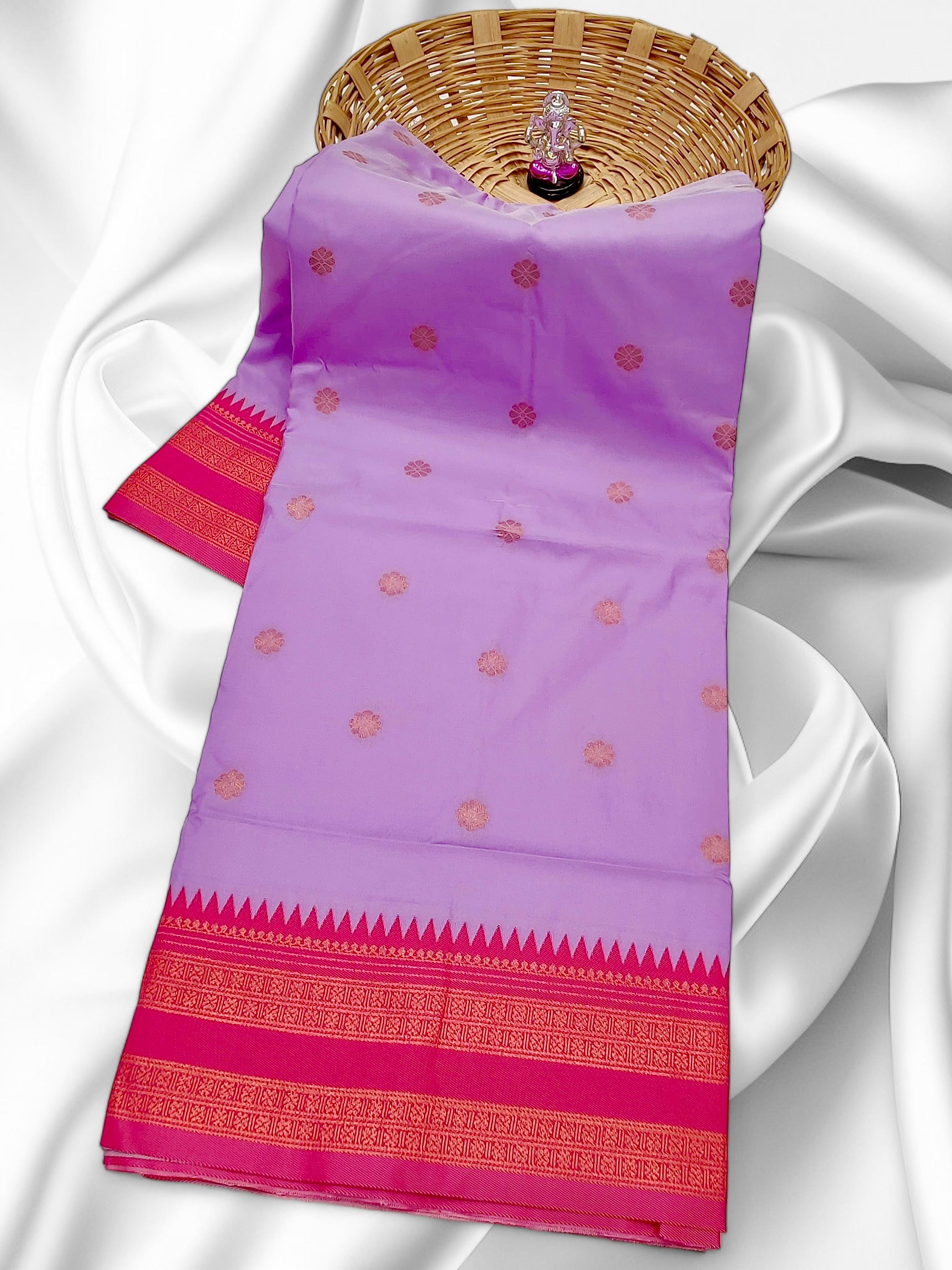 Stunning Lavender Color Narayan Peth Paithani Silk Saree With Contrast Blouse Piece