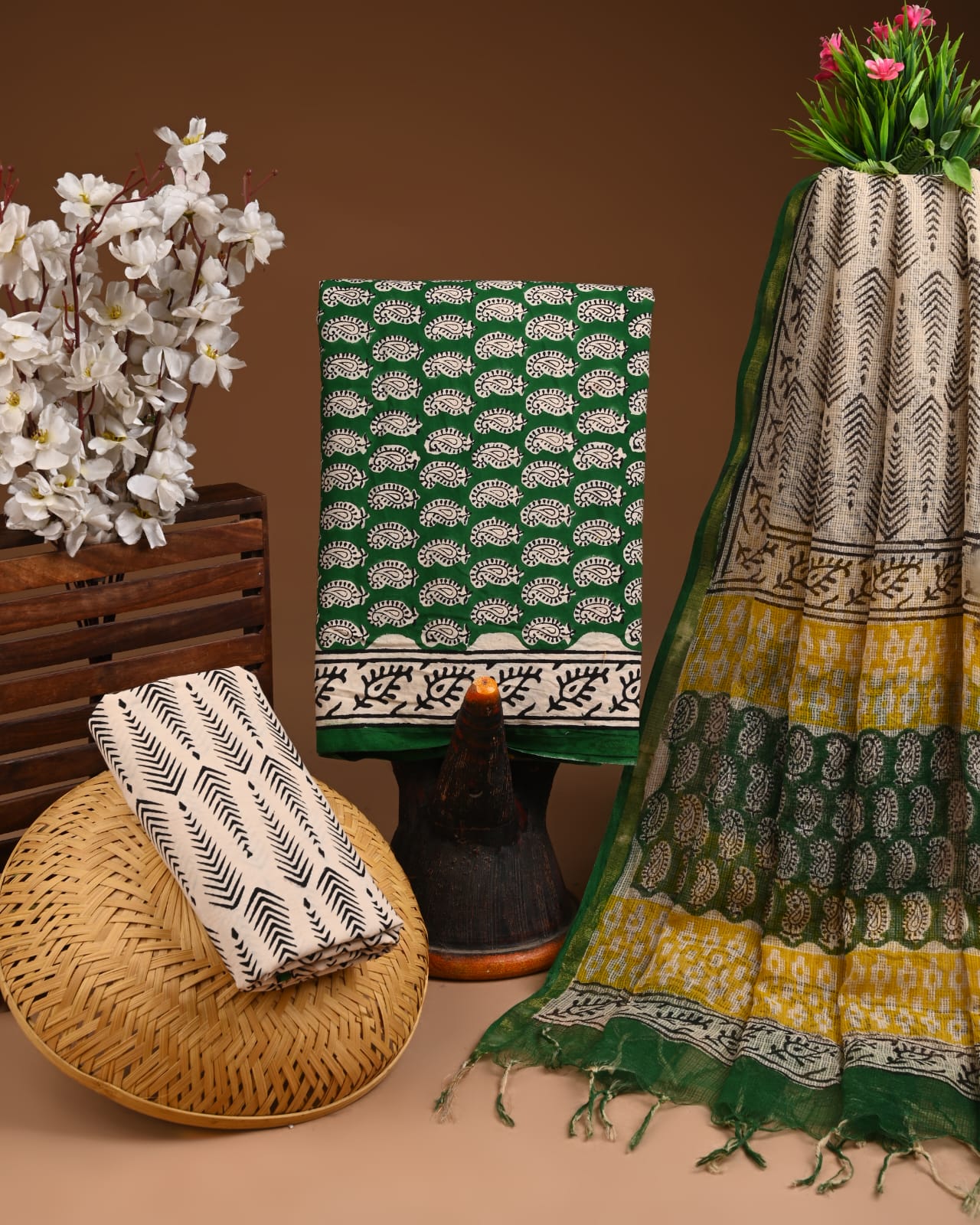 kota cotton dress materials online Pure Kota Cotton Lehriya Print Work Dress Material My Store