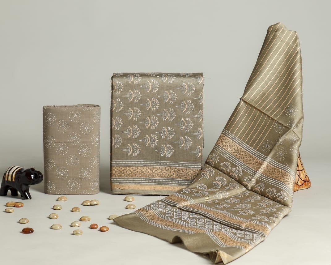 Hand Block Printed Chanderi Silk Dress Mterial