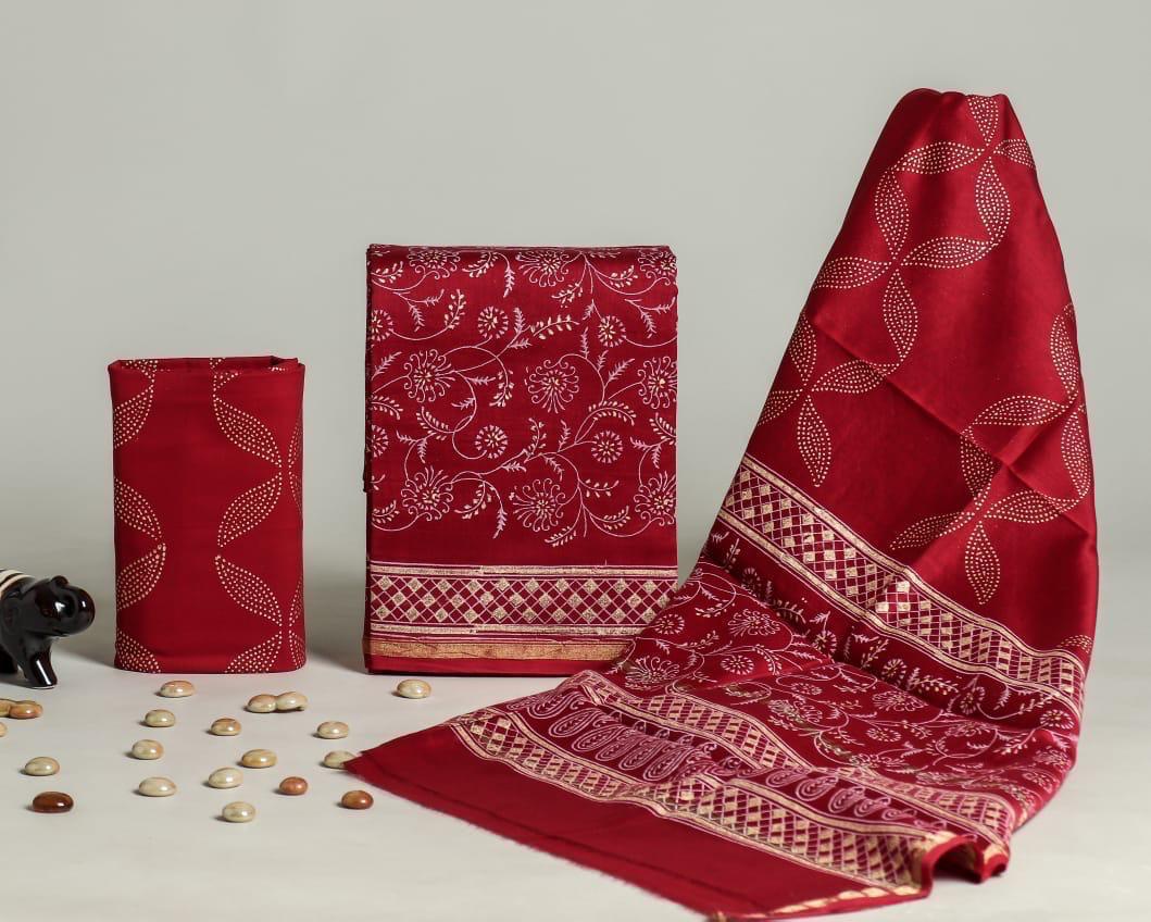 Hand Block Printed Chanderi Silk Dress Mterial