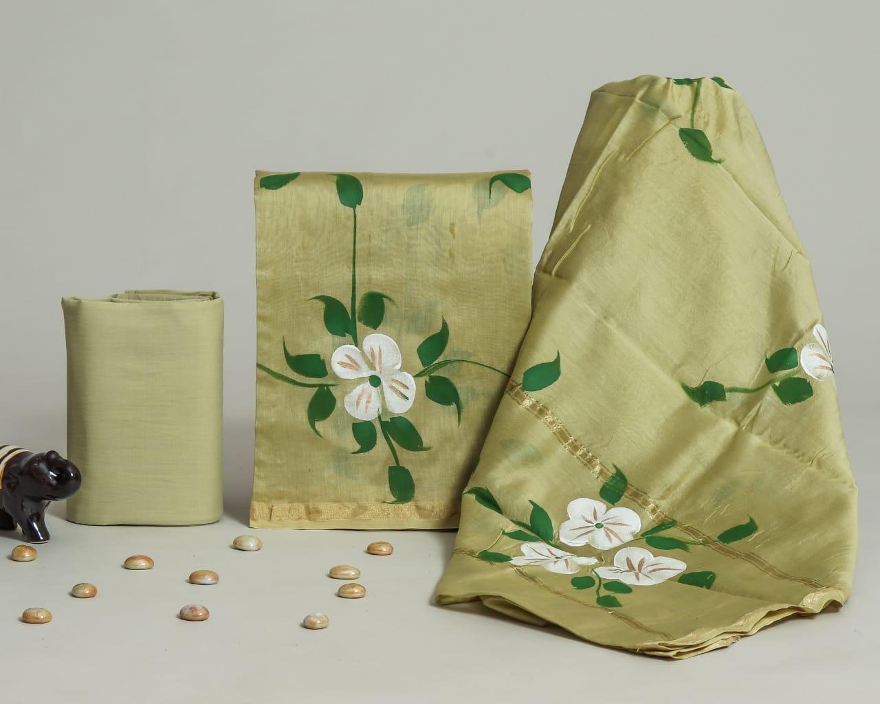 Hand Block Printed Chanderi Silk Dress Mterial