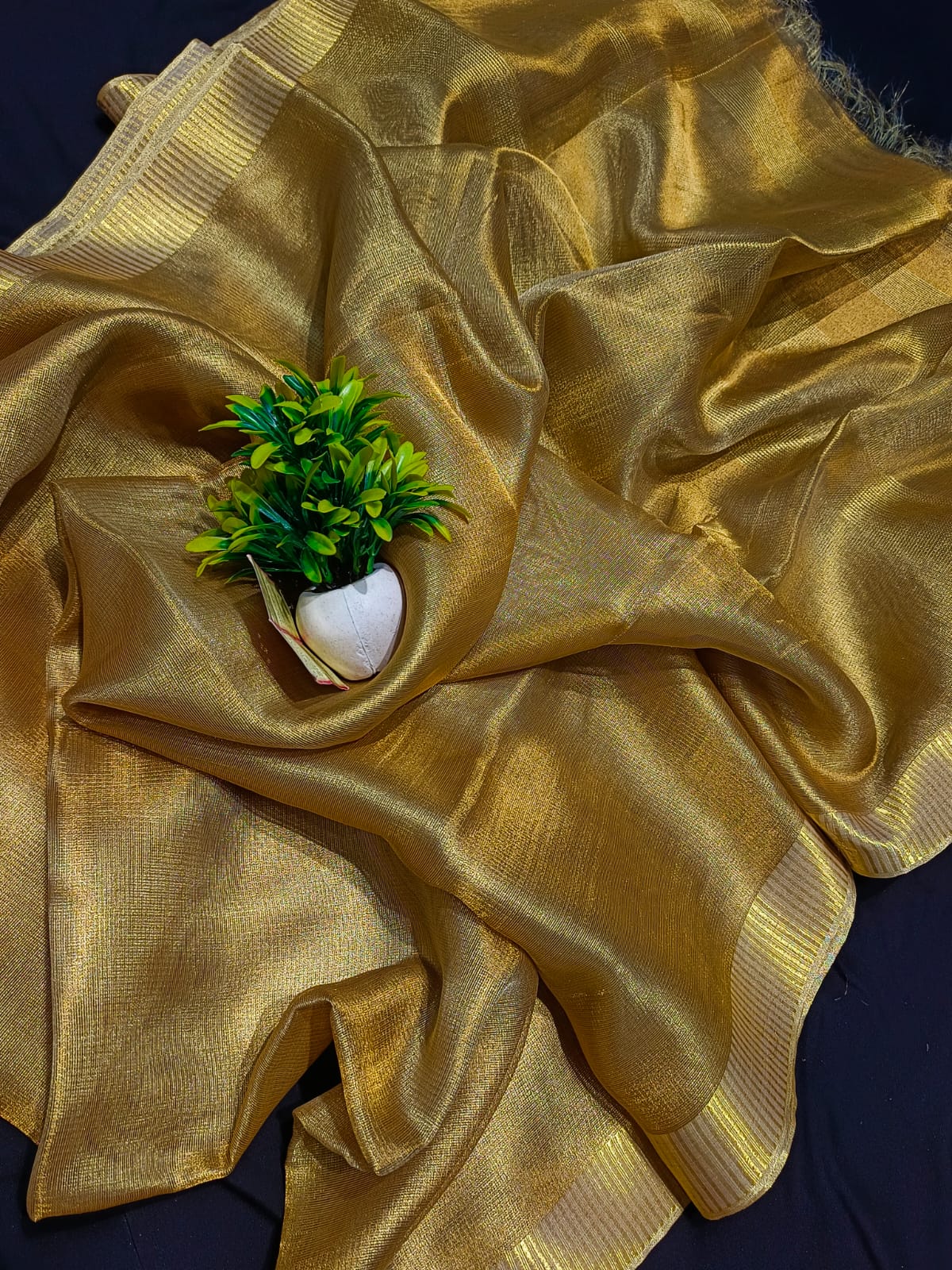 Pure Tussar Tissue Golden Color Saree with Blouse Piece