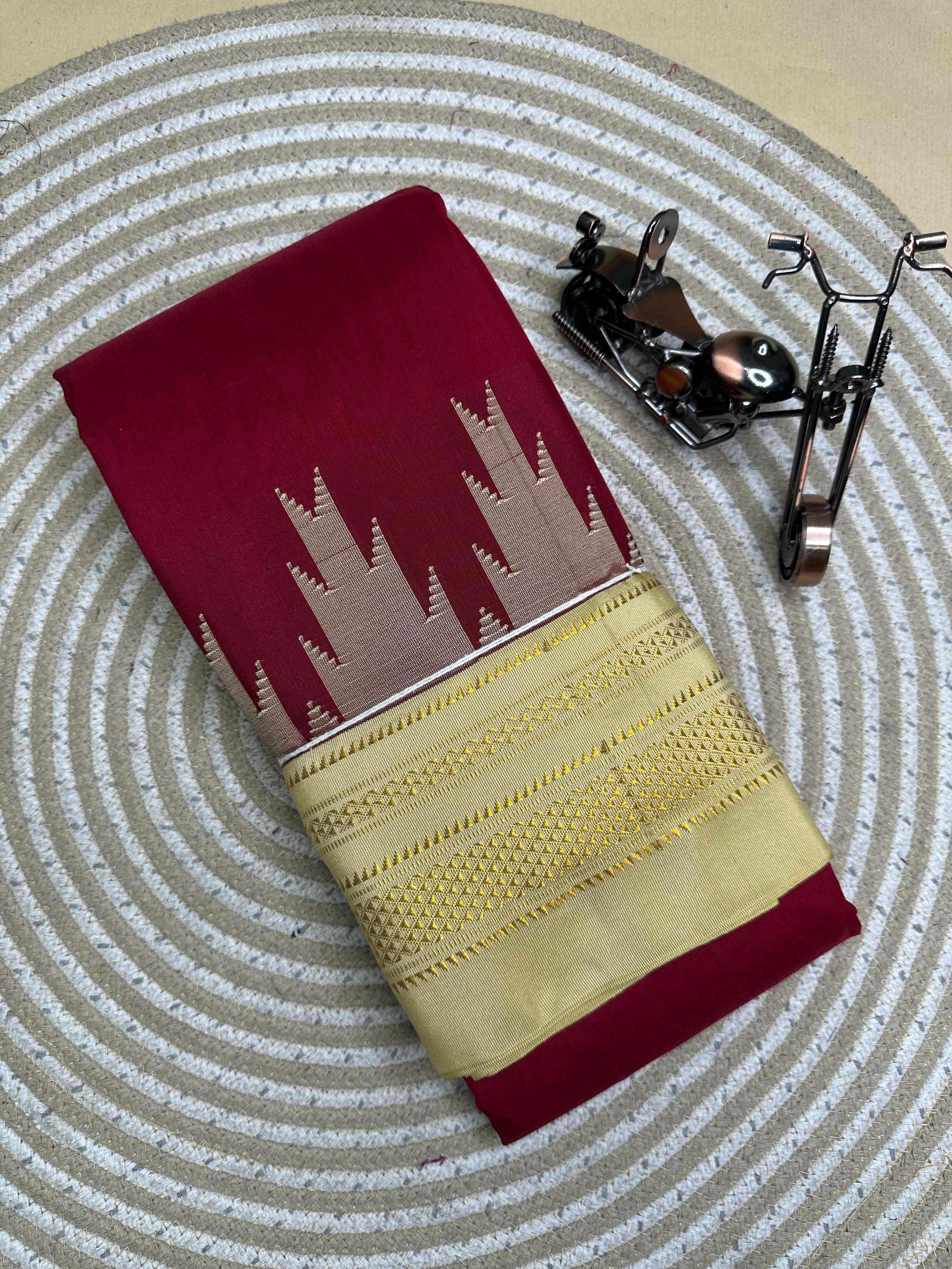 Temple Border Mercerised Cotton Saree with Soft Silk Pallu