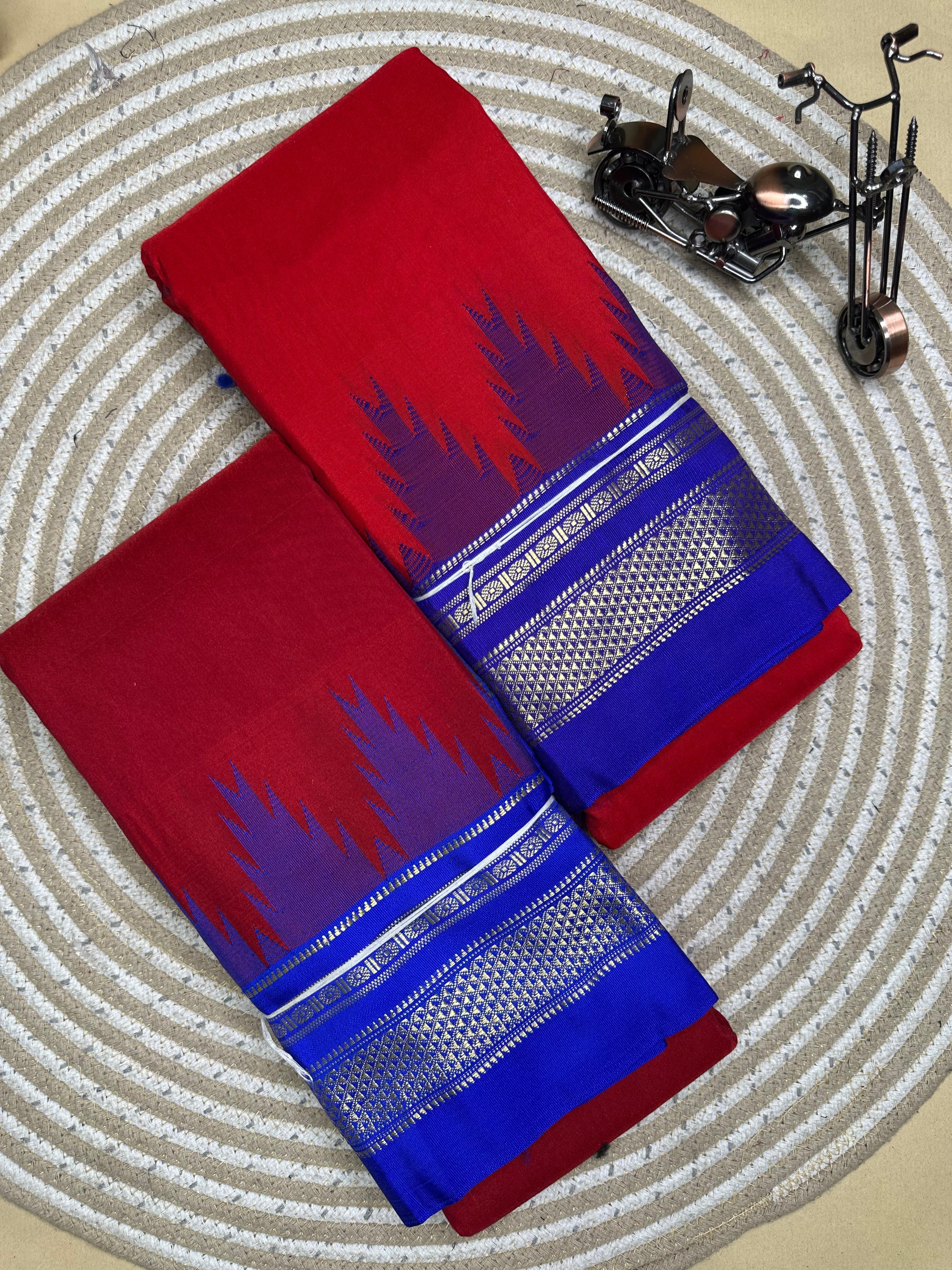 Temple Border Mercerised Cotton Saree with Soft Silk Pallu
