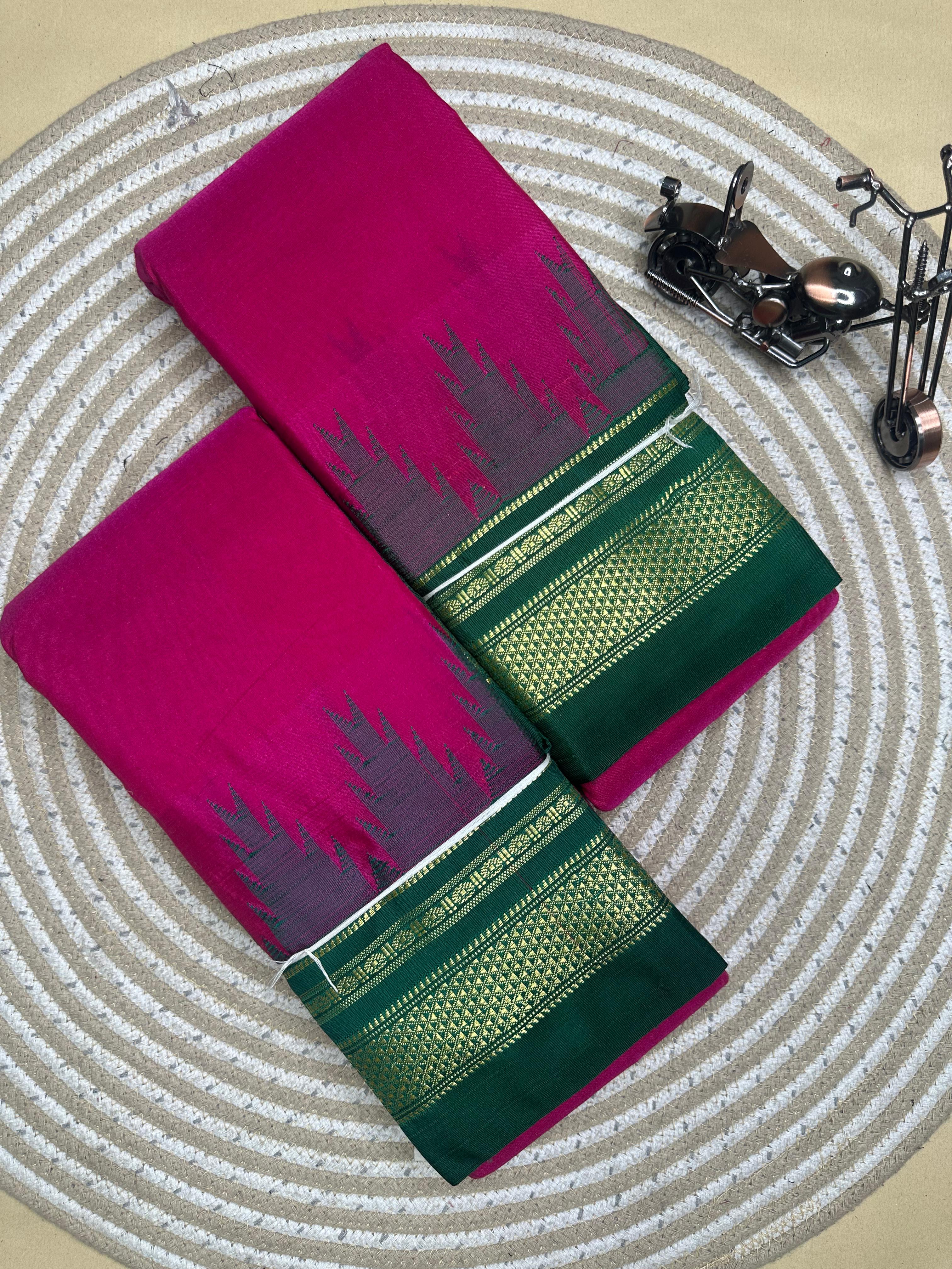 Temple Border Mercerised Cotton Saree with Soft Silk Pallu