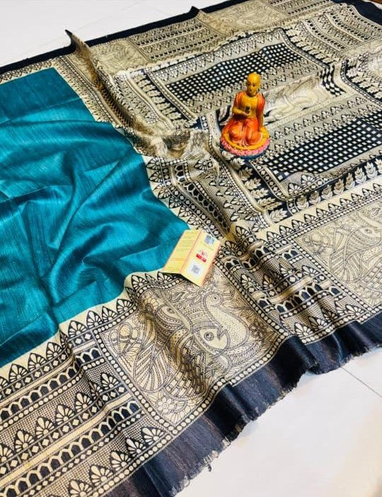 Authentic Pure Tussar Silk Saree with Madhubani Touch