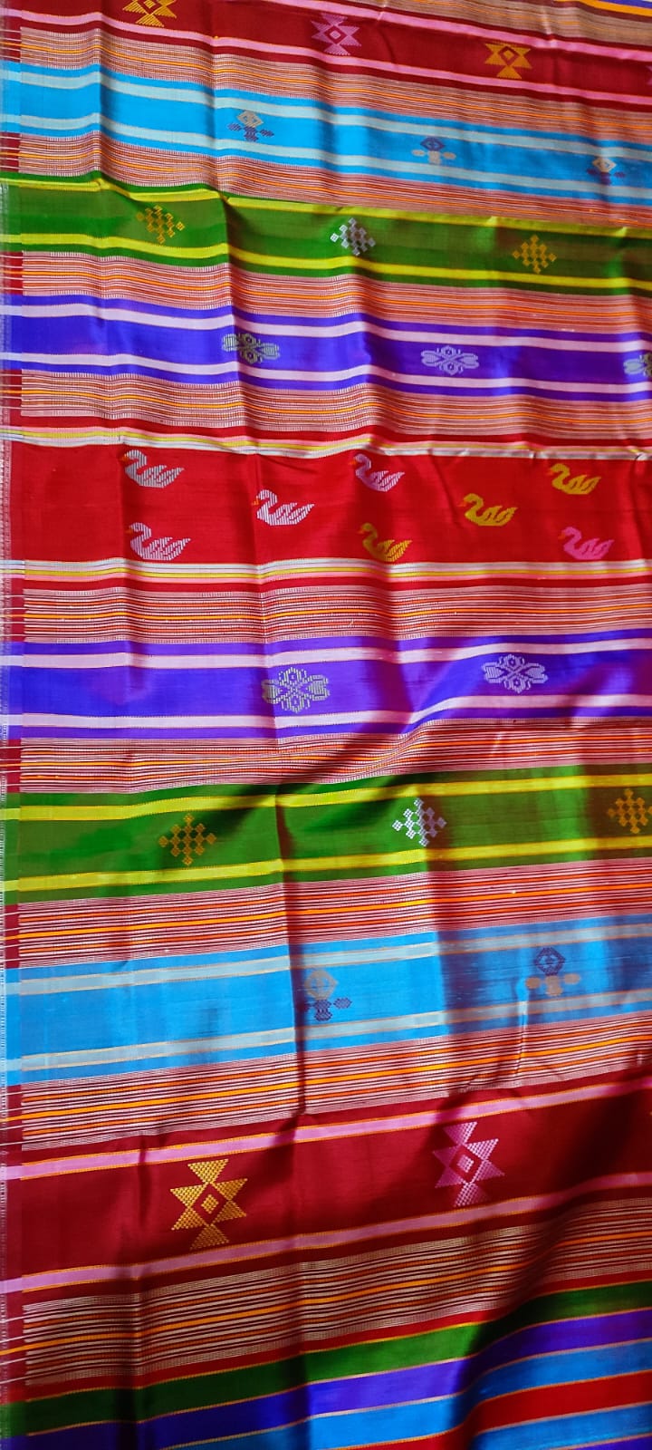 White Berhampuri Double Pallu Silk Saree | Ganga Jamuna Border