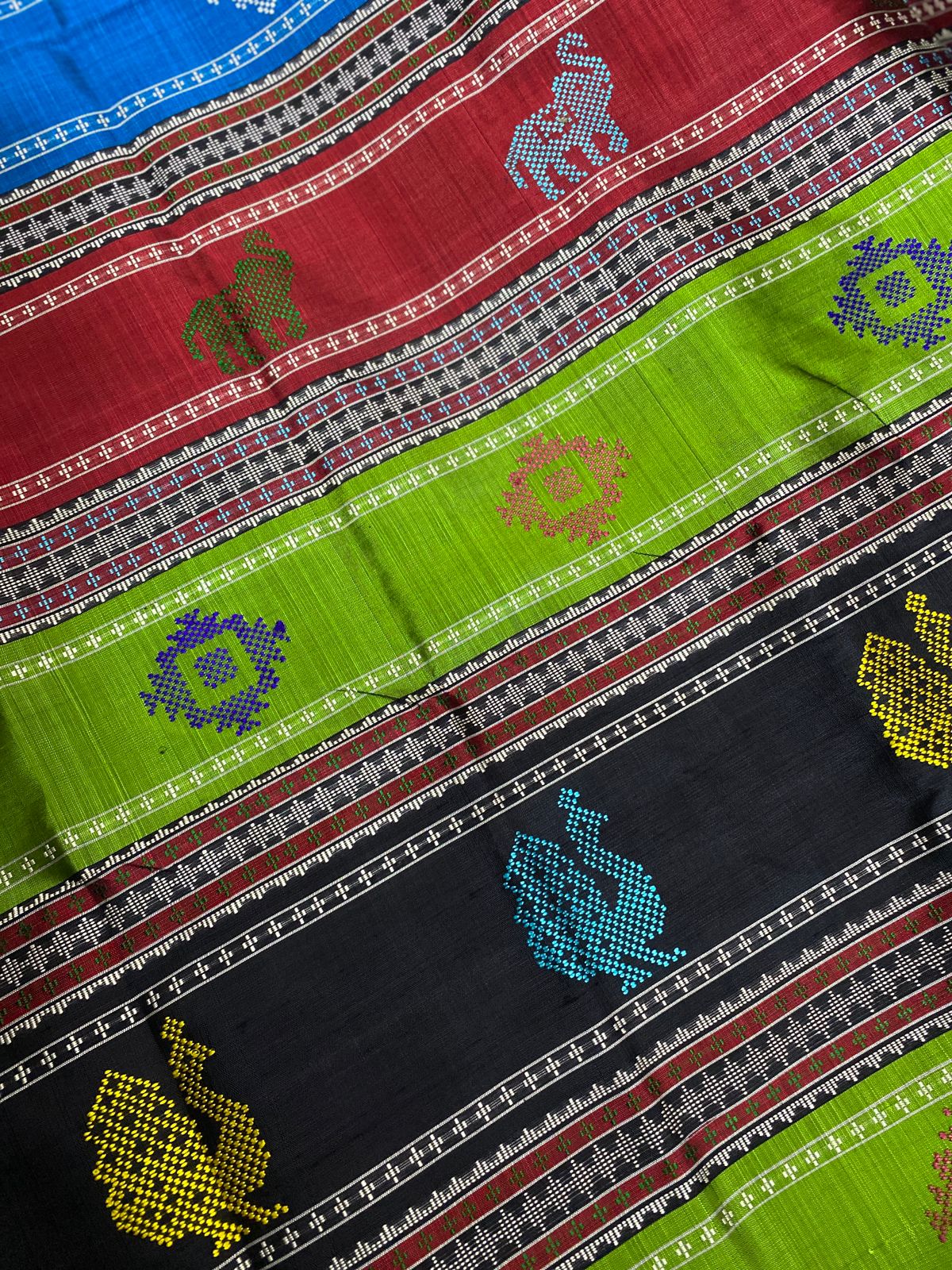 Berhampuri Silk Saree – Double Aanchal Elegance in Mustard & Black