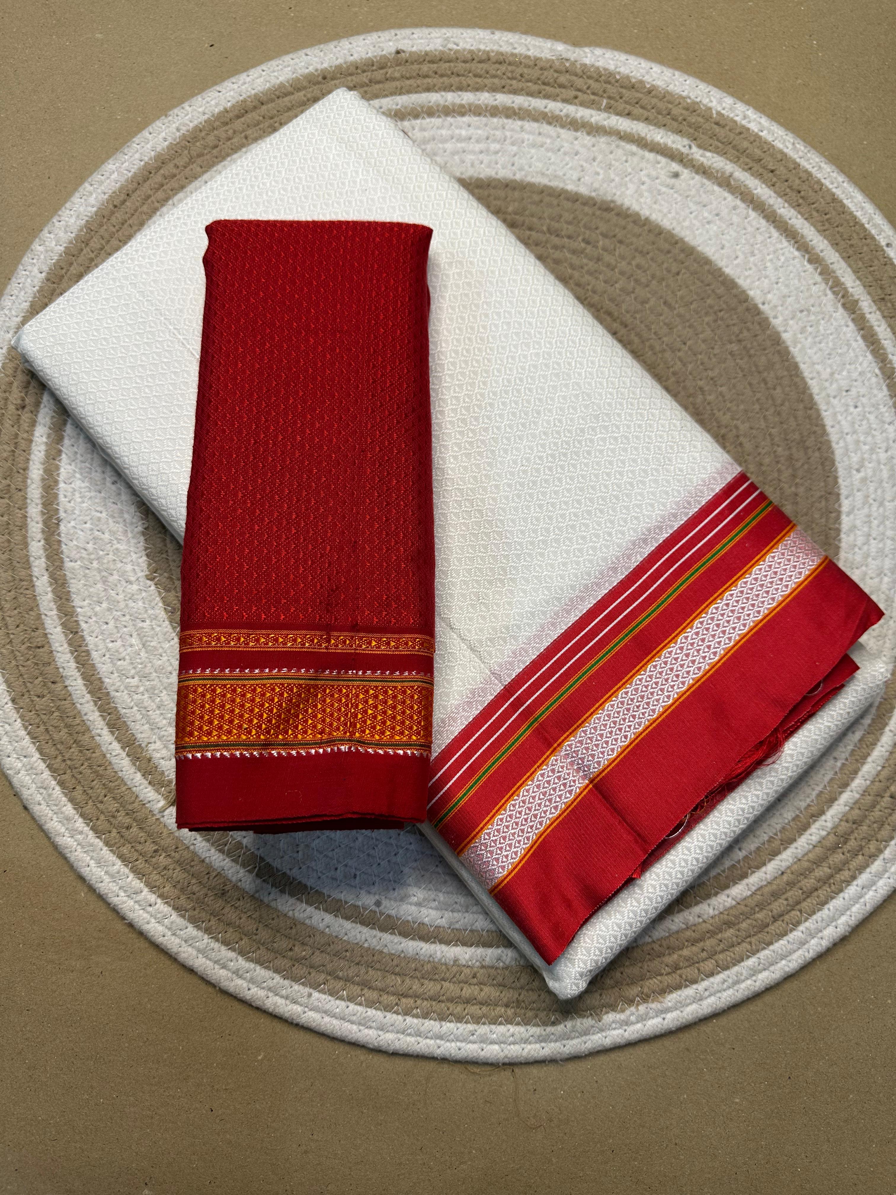White Color Resham Khun Maharashtrian Style Saree With Contrast Blouse Piece