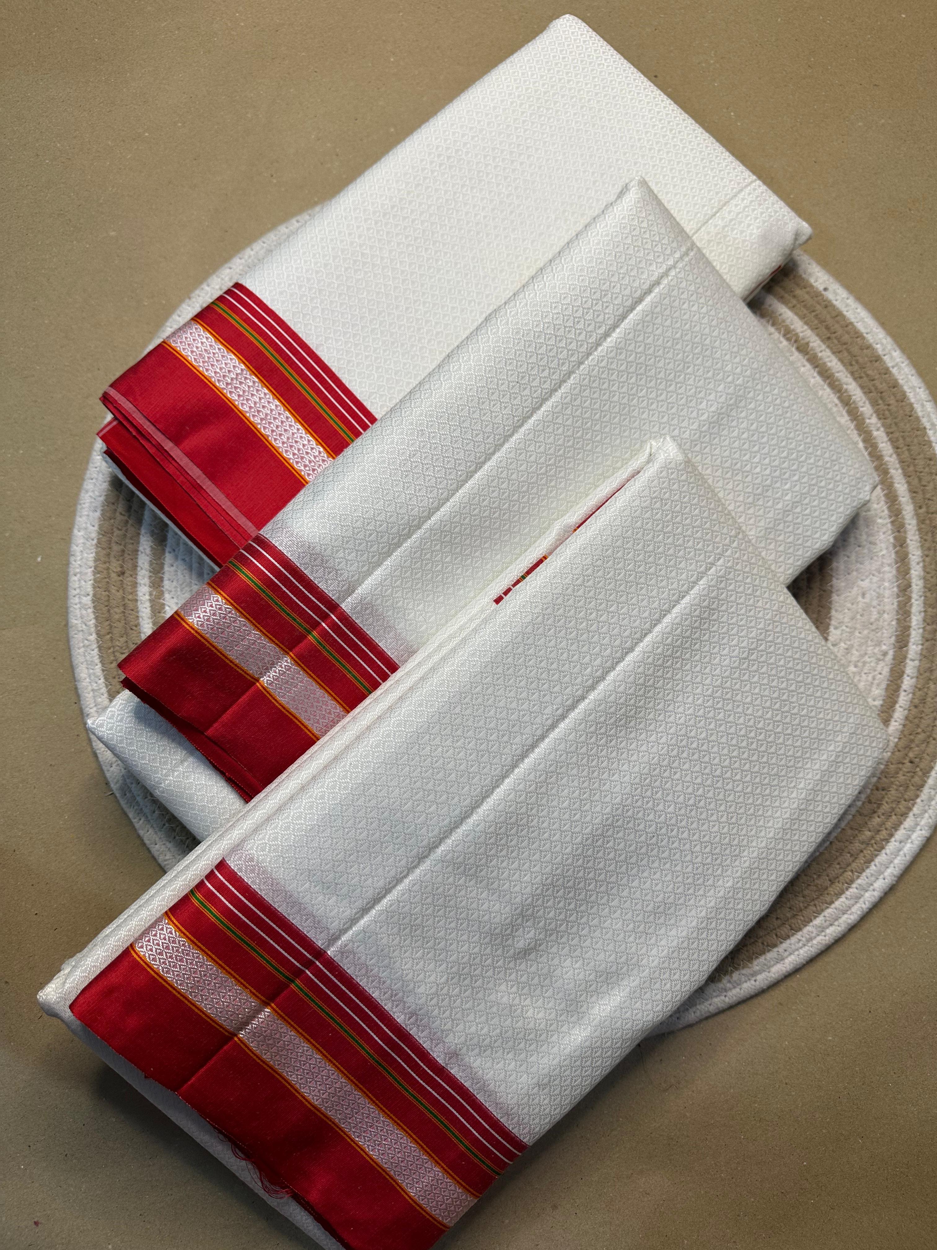 White Color Resham Khun Maharashtrian Style Saree With Contrast Blouse Piece