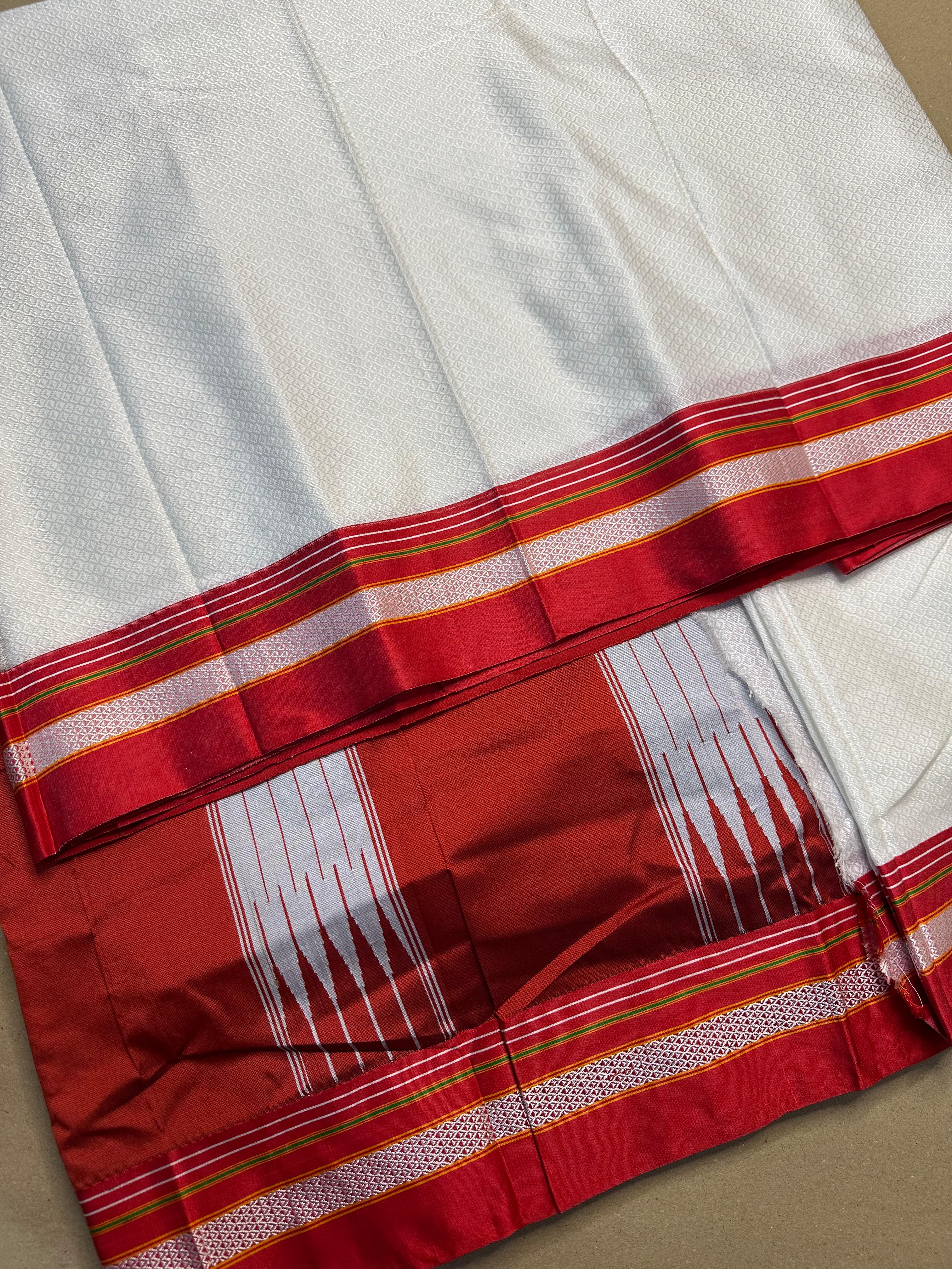 White Color Resham Khun Maharashtrian Style Saree With Contrast Blouse Piece