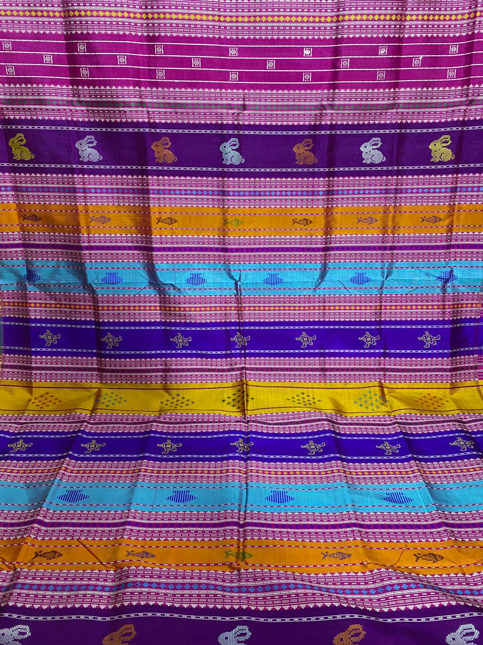 Vibrant Green Berhampuri Silk Saree With Ganga Jamuna border