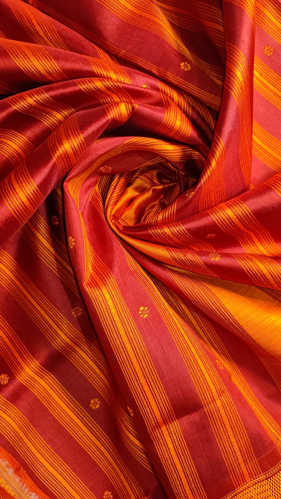 Ivory & Deep Orange Berhampuri Double Pallu Silk Saree